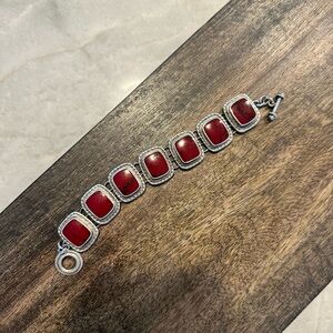 Red Stone Statement Bracelet - Women's Jewelry